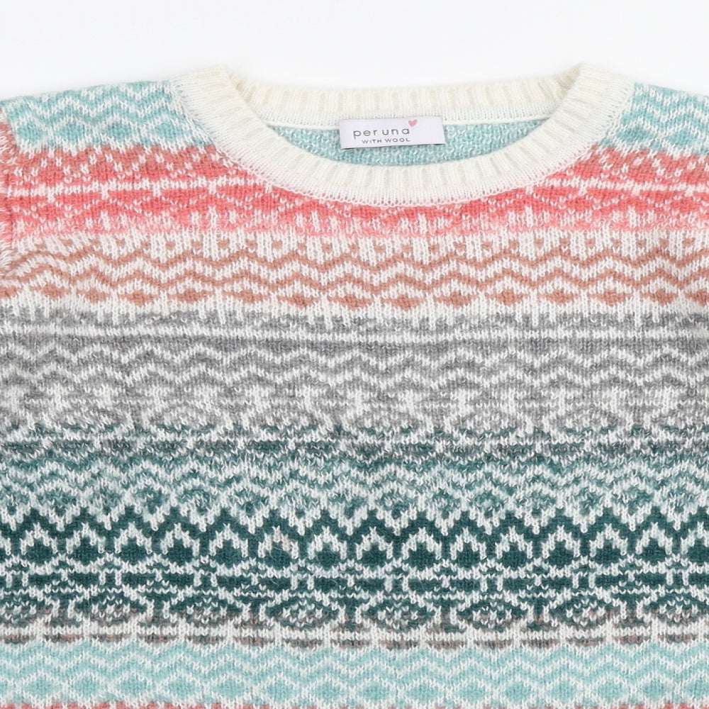 Per Una Womens Multicoloured Crew Neck Geometric Acrylic Pullover Jumper Size 14