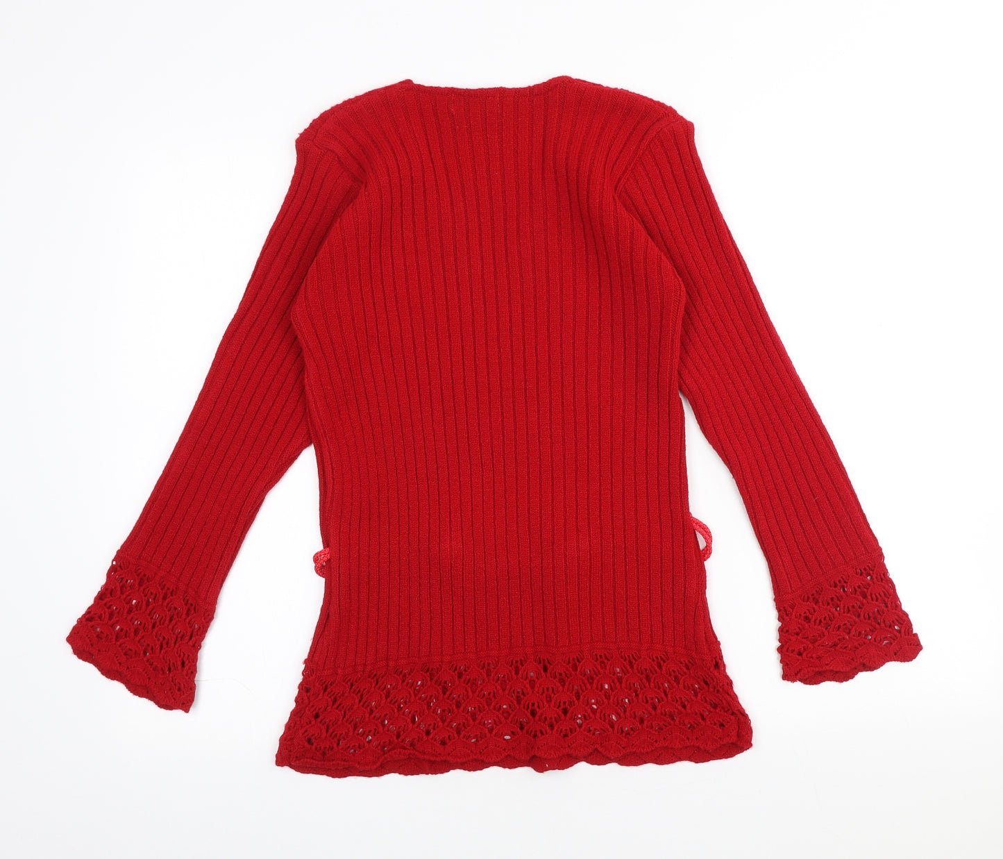 Impulse Womens Red V-Neck Acrylic Pullover Jumper Size S