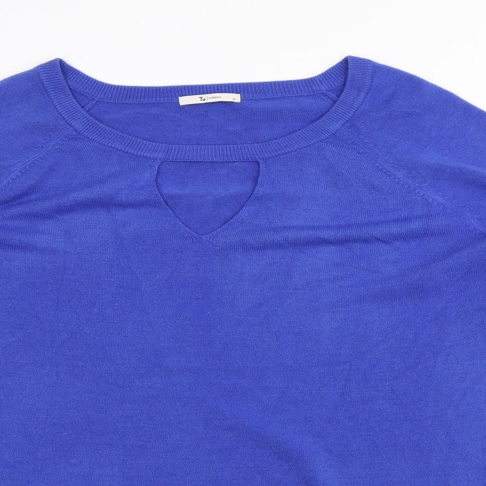 TU Womens Blue Crew Neck Acrylic Pullover Jumper Size 22