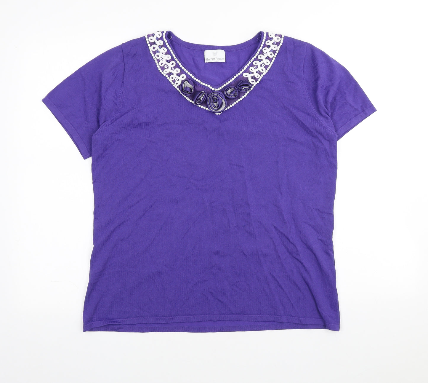 Heather Valley Womens Purple Viscose Basic T-Shirt Size 18 V-Neck