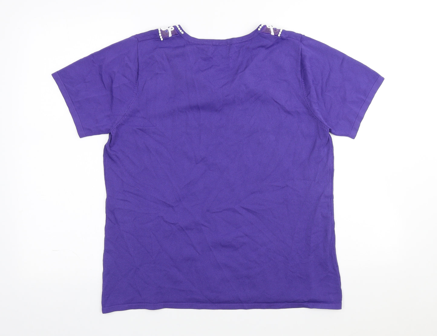 Heather Valley Womens Purple Viscose Basic T-Shirt Size 18 V-Neck