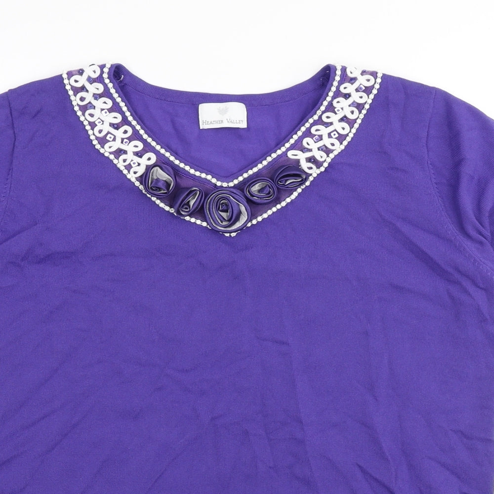 Heather Valley Womens Purple Viscose Basic T-Shirt Size 18 V-Neck