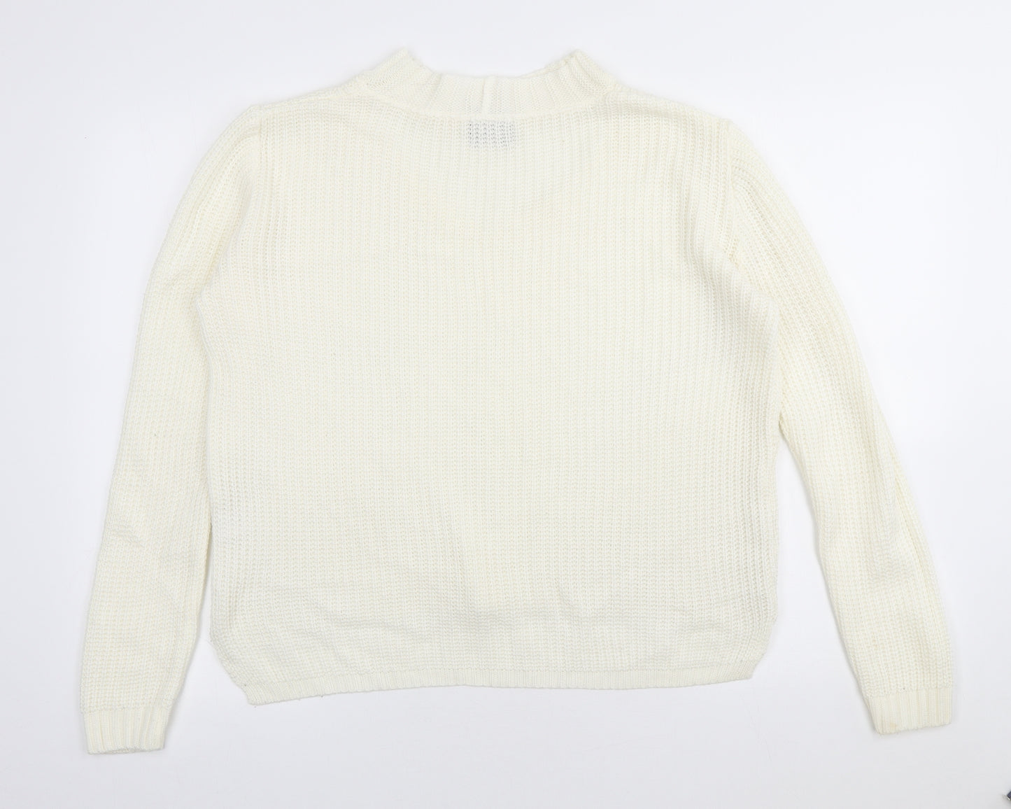 Be You Womens Ivory V-Neck Acrylic Pullover Jumper Size 8