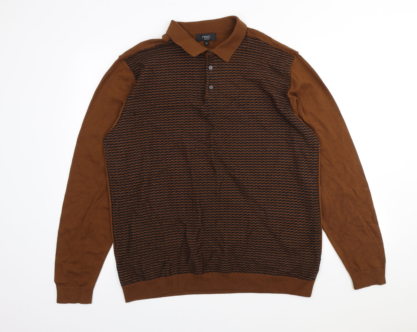 NEXT Mens Brown Cotton Polo Size XL Collared