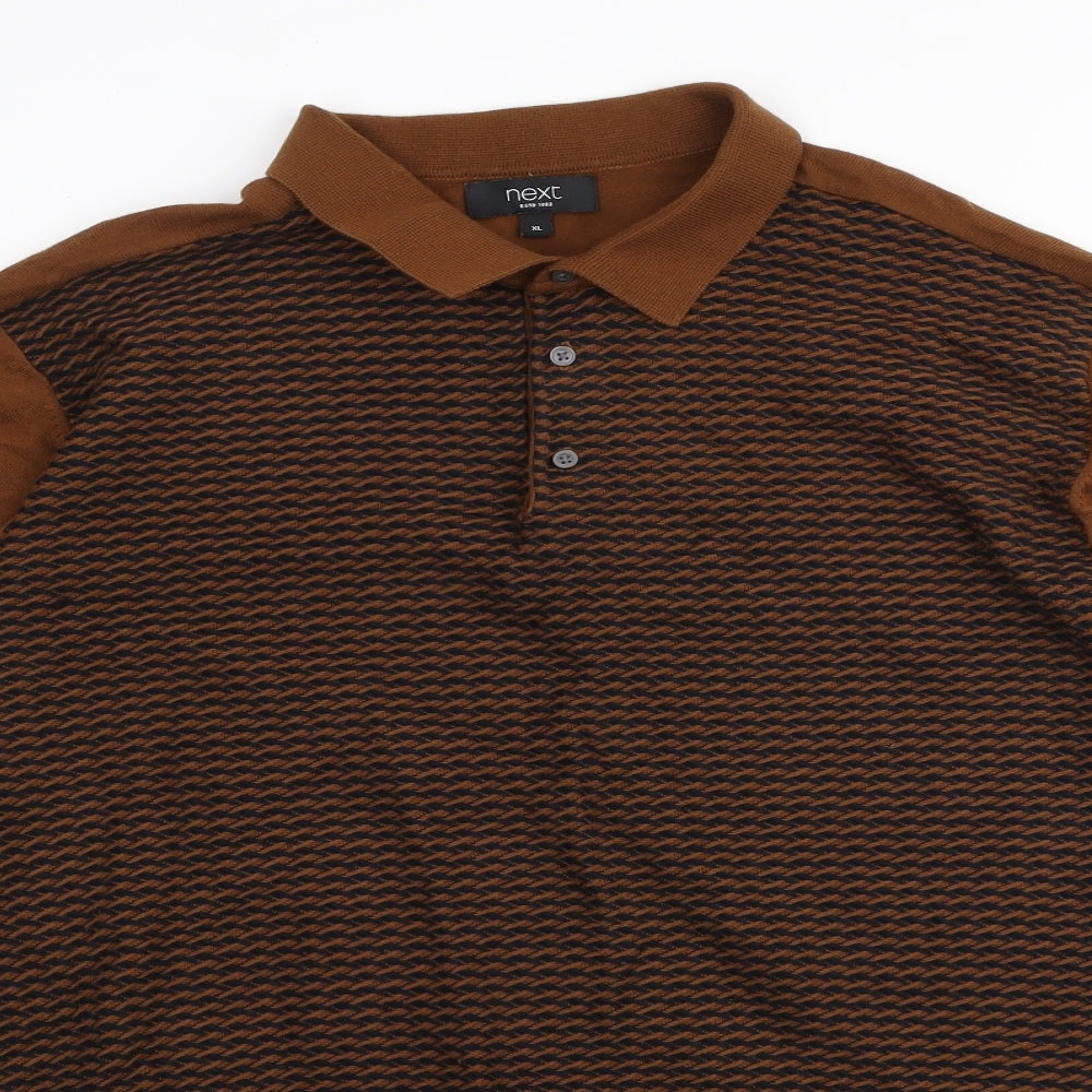 NEXT Mens Brown Cotton Polo Size XL Collared