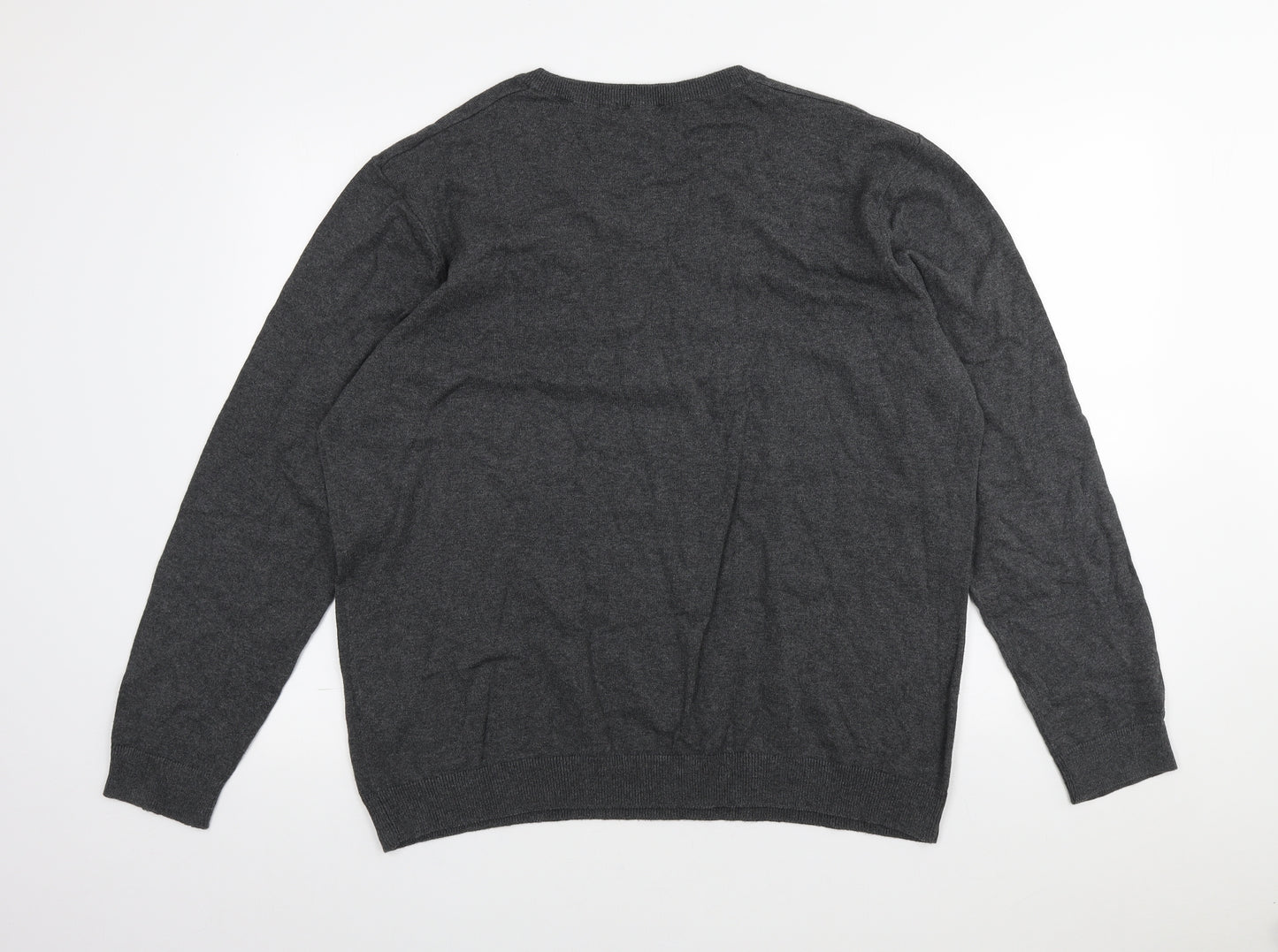 Red Herring Mens Grey V-Neck Cotton Pullover Jumper Size XL