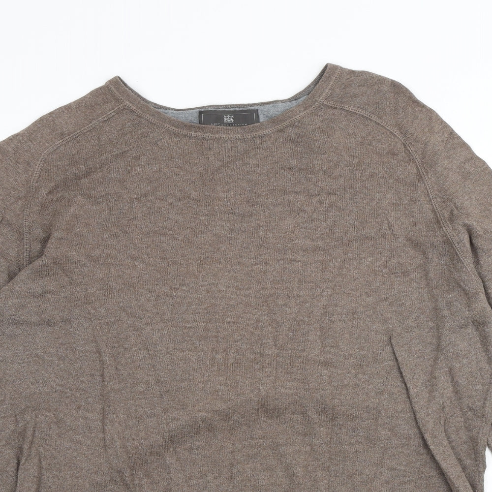 Marks and Spencer Mens Brown Round Neck Cotton Pullover Jumper Size L