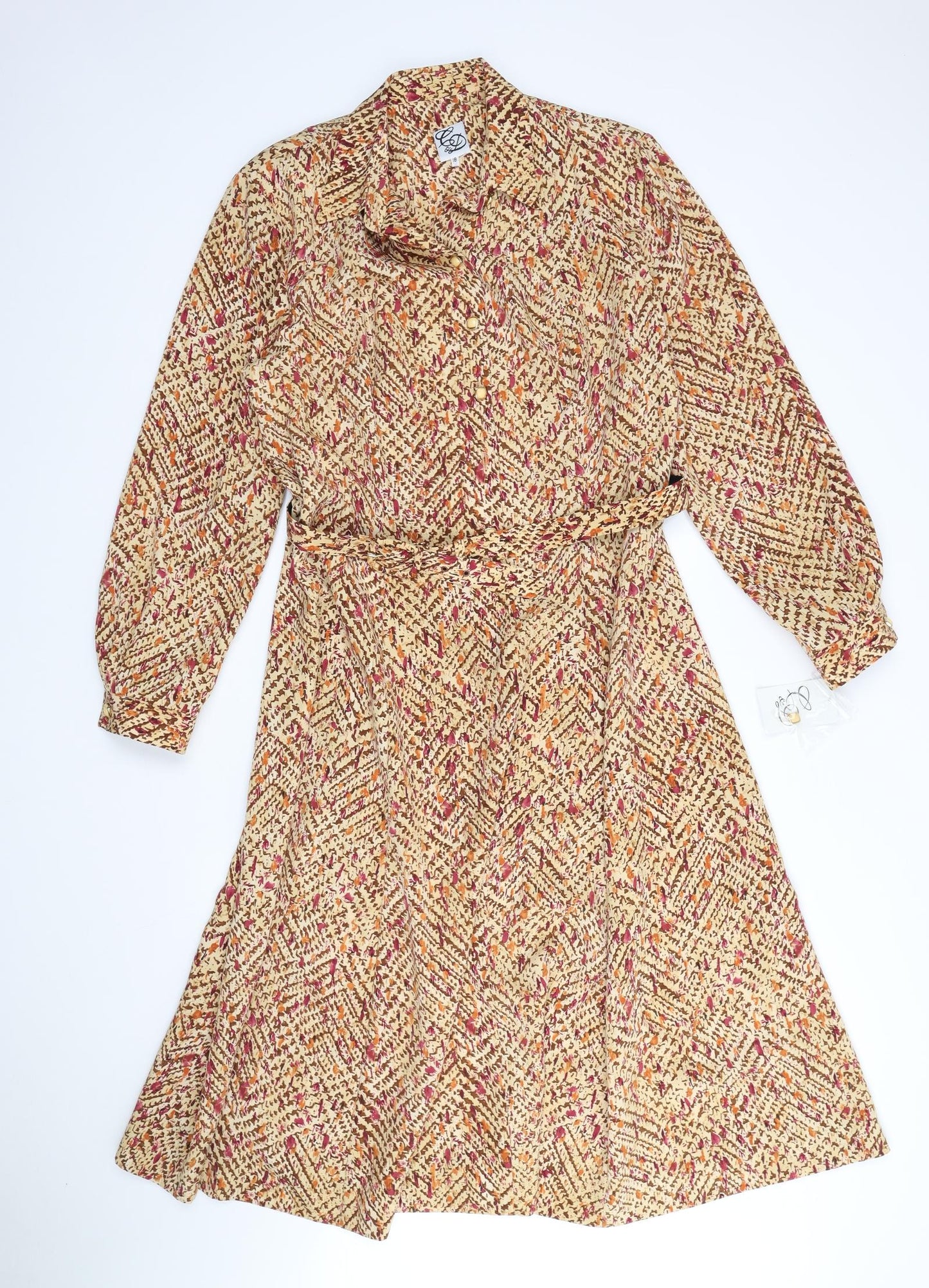 C&D Womens Multicoloured Geometric Polyester A-Line Size 18 Collared