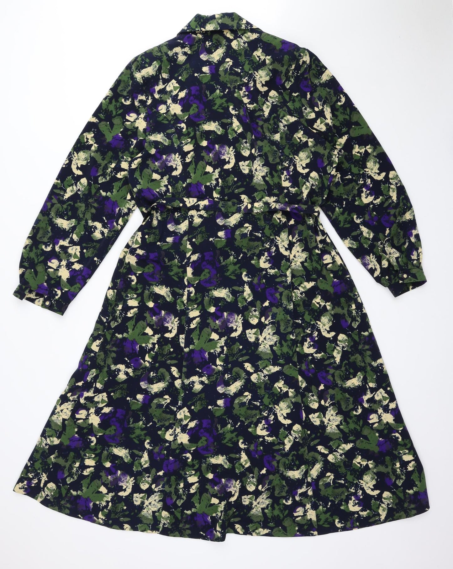 Richard Stump Womens Black Floral Polyester A-Line Size 18 Collared