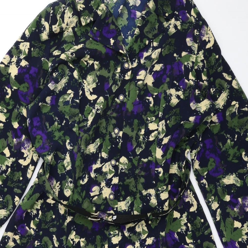 Richard Stump Womens Black Floral Polyester A-Line Size 18 Collared