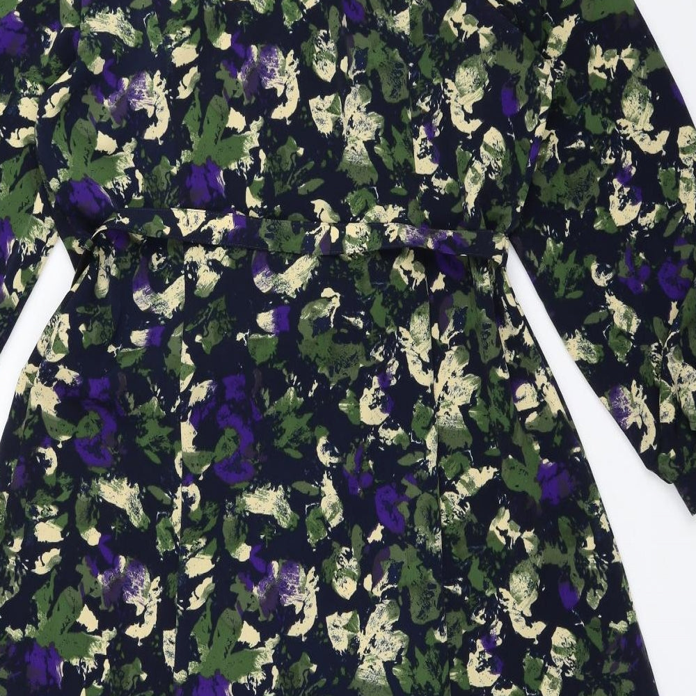 Richard Stump Womens Black Floral Polyester A-Line Size 18 Collared