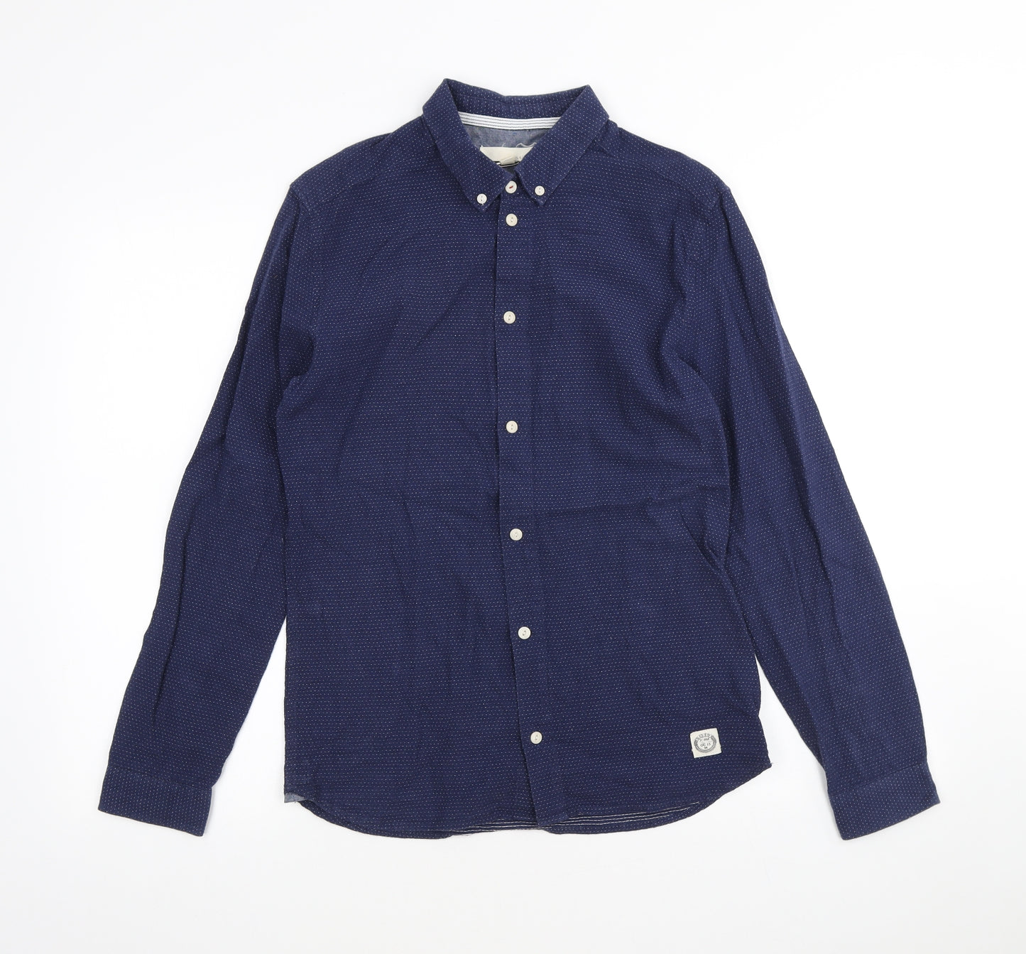 SUIT Mens Blue Geometric Cotton Button-Up Size S Collared Button