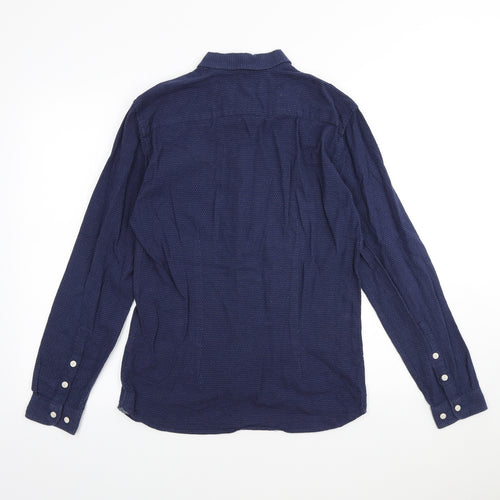 SUIT Mens Blue Geometric Cotton Button-Up Size S Collared Button