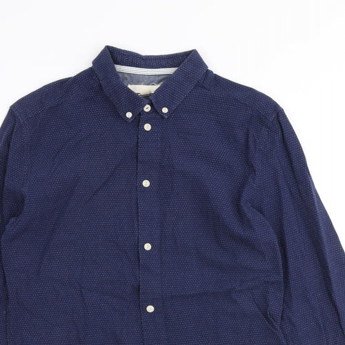 SUIT Mens Blue Geometric Cotton Button-Up Size S Collared Button