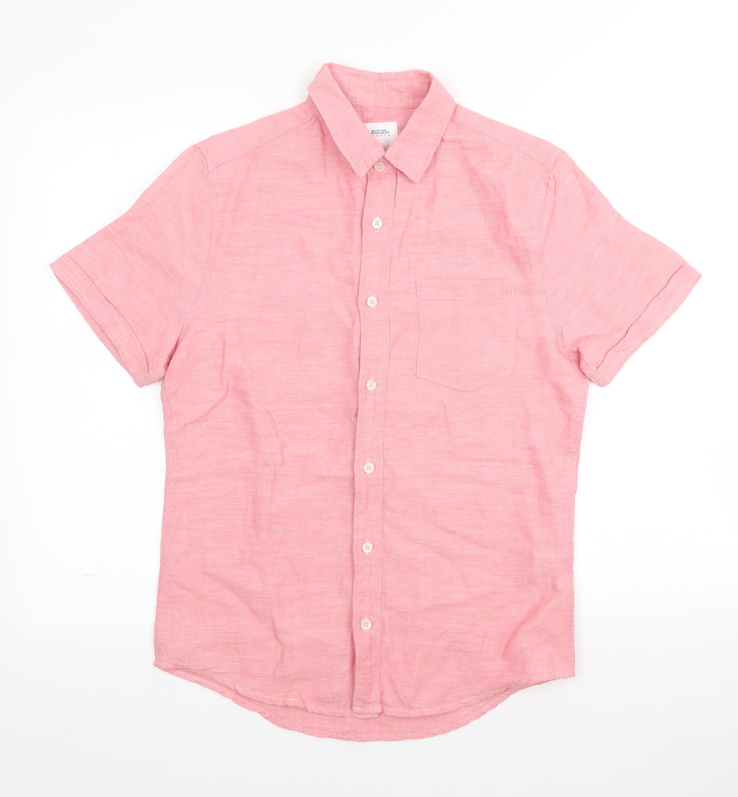 Burton Mens Pink Linen Button-Up Size S Collared Button