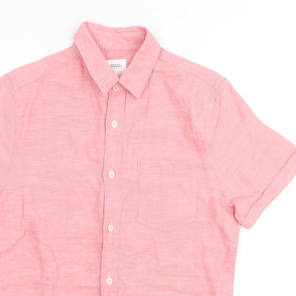 Burton Mens Pink Linen Button-Up Size S Collared Button