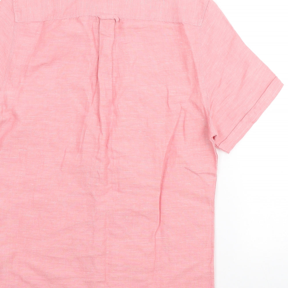 Burton Mens Pink Linen Button-Up Size S Collared Button