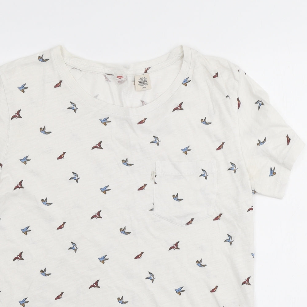 Levi's Womens Ivory Geometric Cotton Basic T-Shirt Size S Scoop Neck