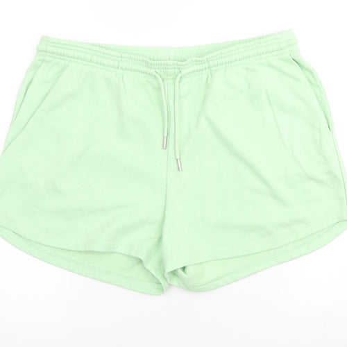 Papaya Womens Green Cotton Sweat Shorts Size 14 L3 in Regular Drawstring