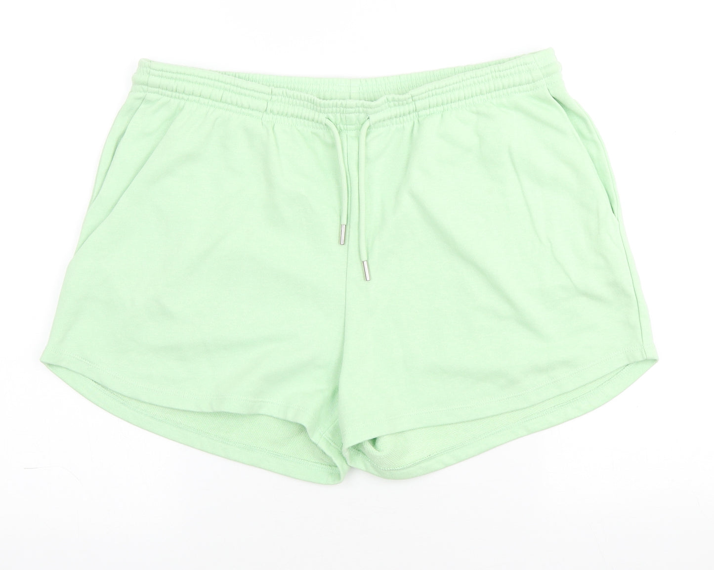 Papaya Womens Green Cotton Sweat Shorts Size 14 L3 in Regular Drawstring