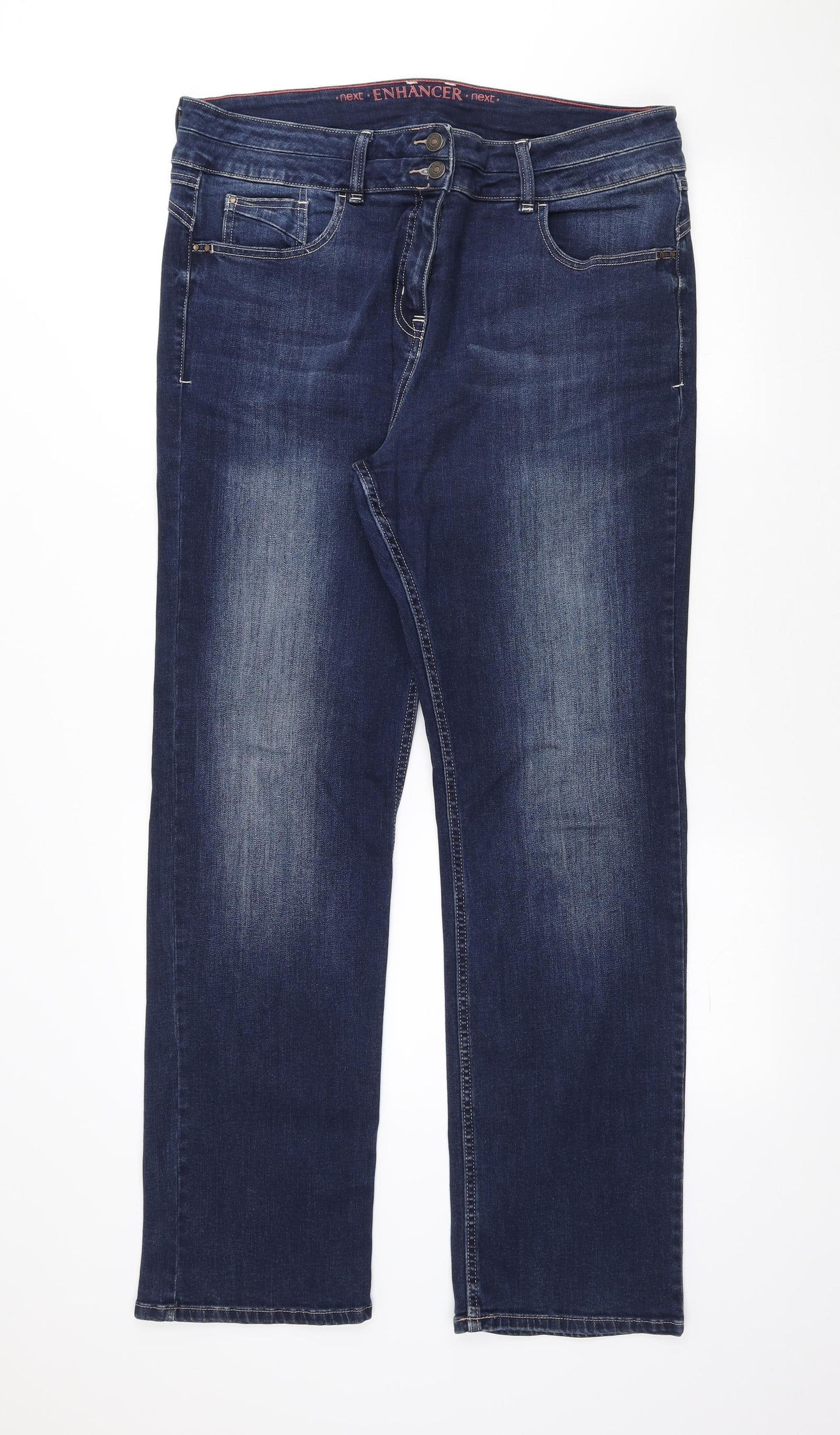 NEXT Womens Blue Cotton Straight Jeans Size 18 L30 in Regular Zip