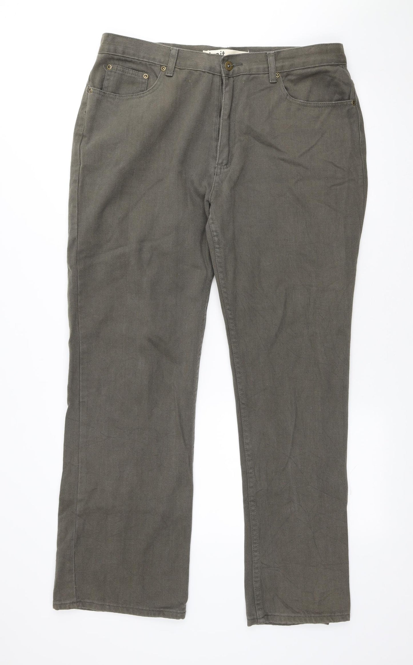 Trait Mens Green Cotton Straight Jeans Size 38 L32 in Regular Zip