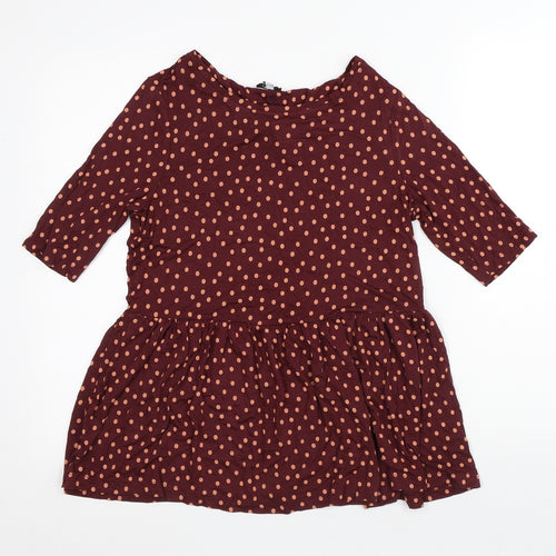 NEXT Womens Red Polka Dot Viscose Basic Blouse Size 8 Round Neck