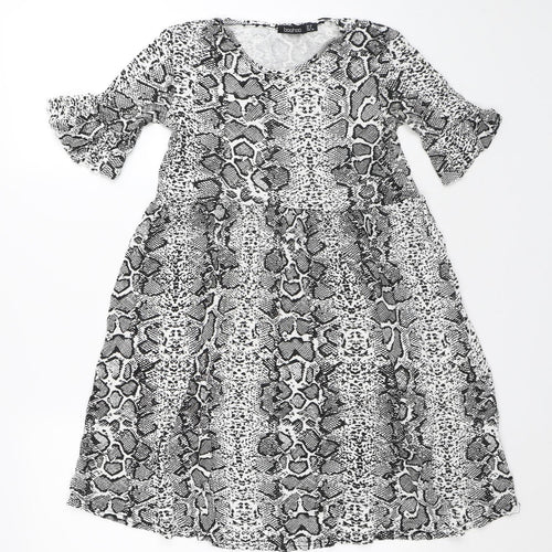 Boohoo Womens White Animal Print Polyester A-Line Size 10 Round Neck - Snake Skin