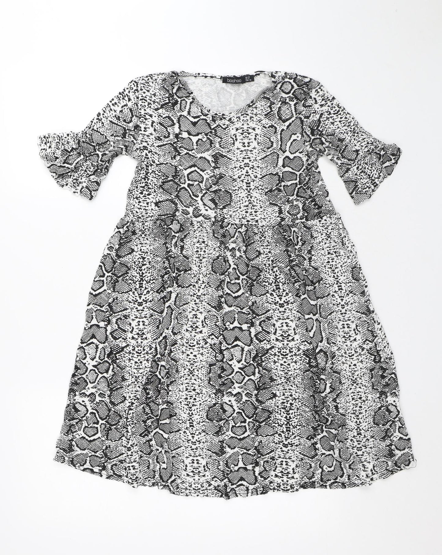 Boohoo Womens White Animal Print Polyester A-Line Size 10 Round Neck - Snake Skin
