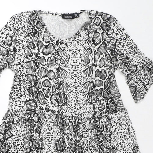 Boohoo Womens White Animal Print Polyester A-Line Size 10 Round Neck - Snake Skin