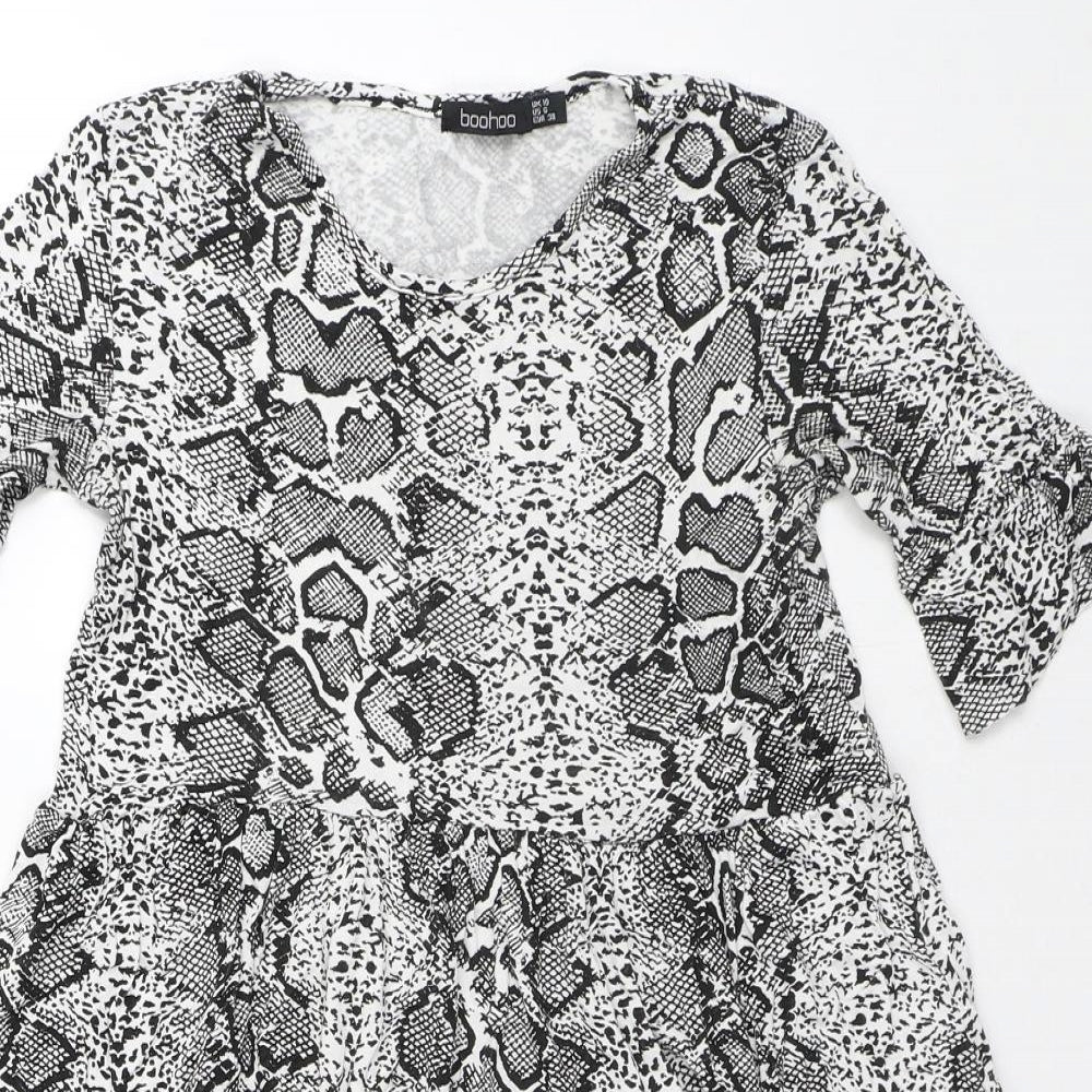Boohoo Womens White Animal Print Polyester A-Line Size 10 Round Neck - Snake Skin