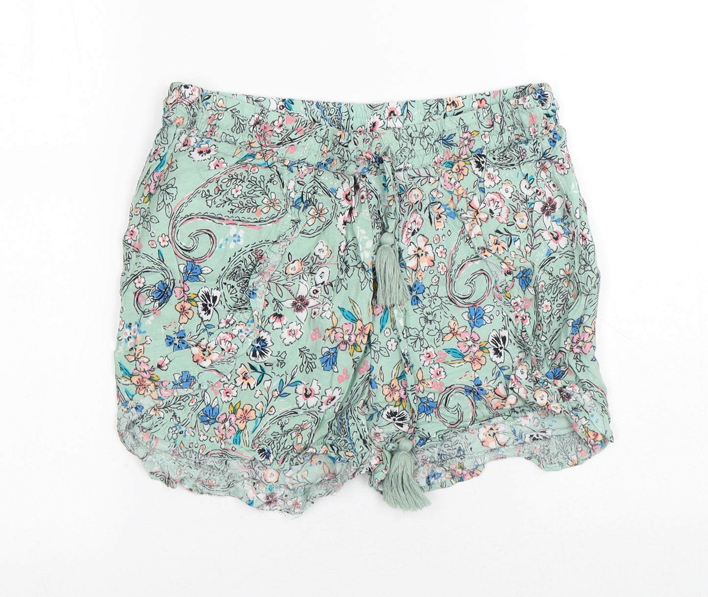 Primark Womens Green Floral Viscose Sweat Shorts Size 4 L12 in Regular - Flowers