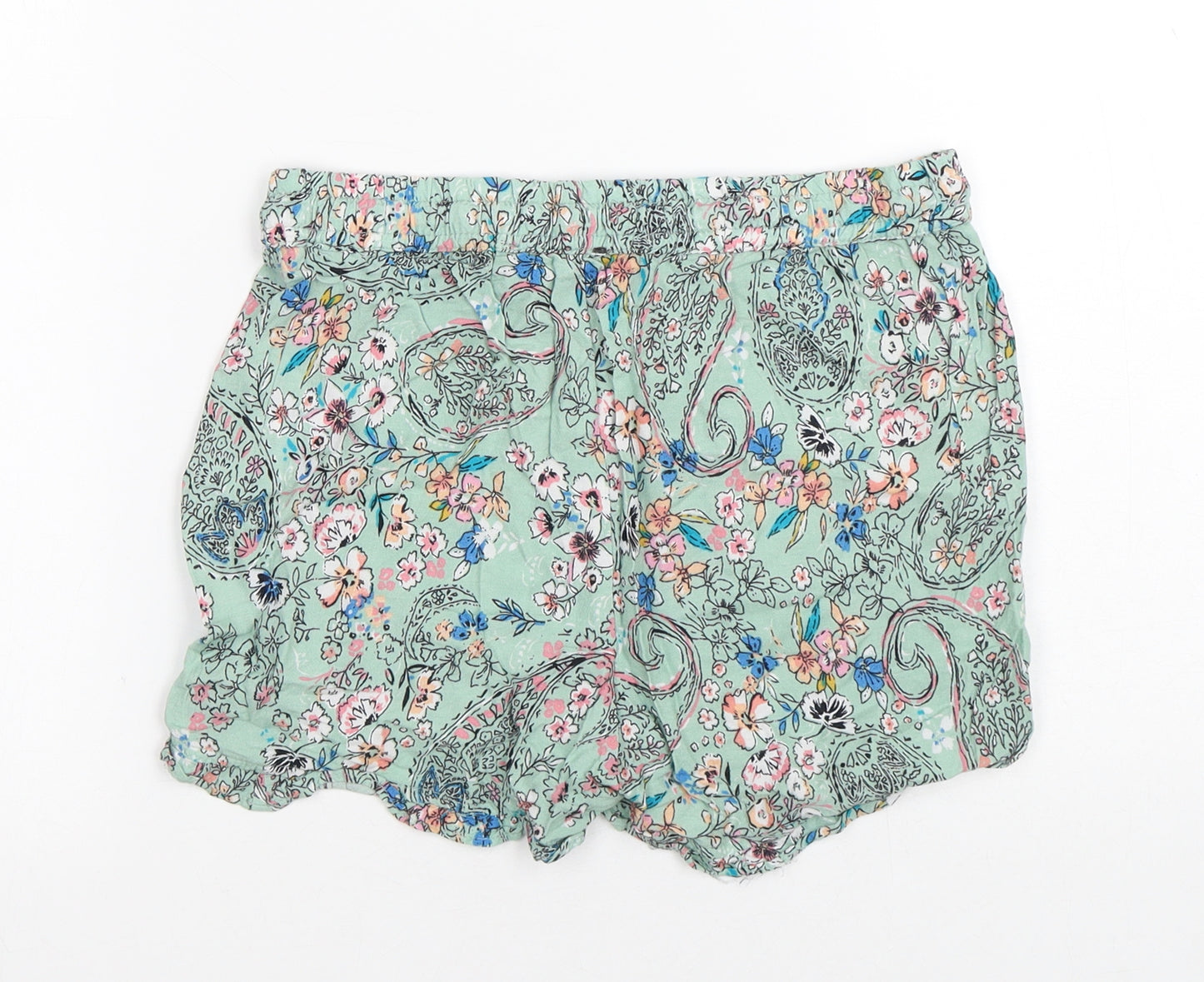 Primark Womens Green Floral Viscose Sweat Shorts Size 4 L12 in Regular - Flowers