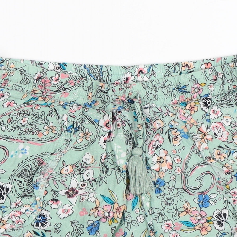 Primark Womens Green Floral Viscose Sweat Shorts Size 4 L12 in Regular - Flowers