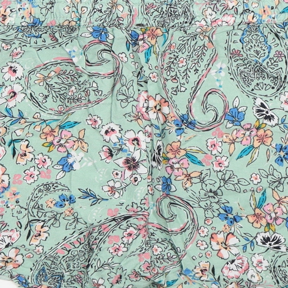 Primark Womens Green Floral Viscose Sweat Shorts Size 4 L12 in Regular - Flowers