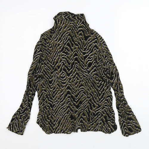MNG Womens Green Animal Print Polyester Basic Blouse Size S Collared