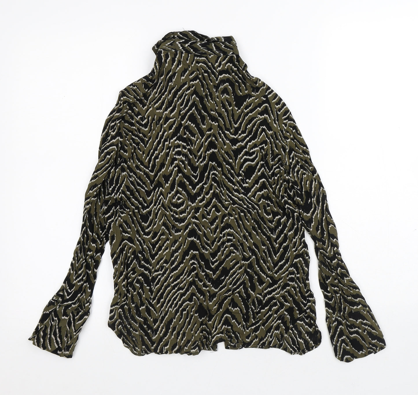 MNG Womens Green Animal Print Polyester Basic Blouse Size S Collared
