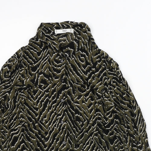 MNG Womens Green Animal Print Polyester Basic Blouse Size S Collared
