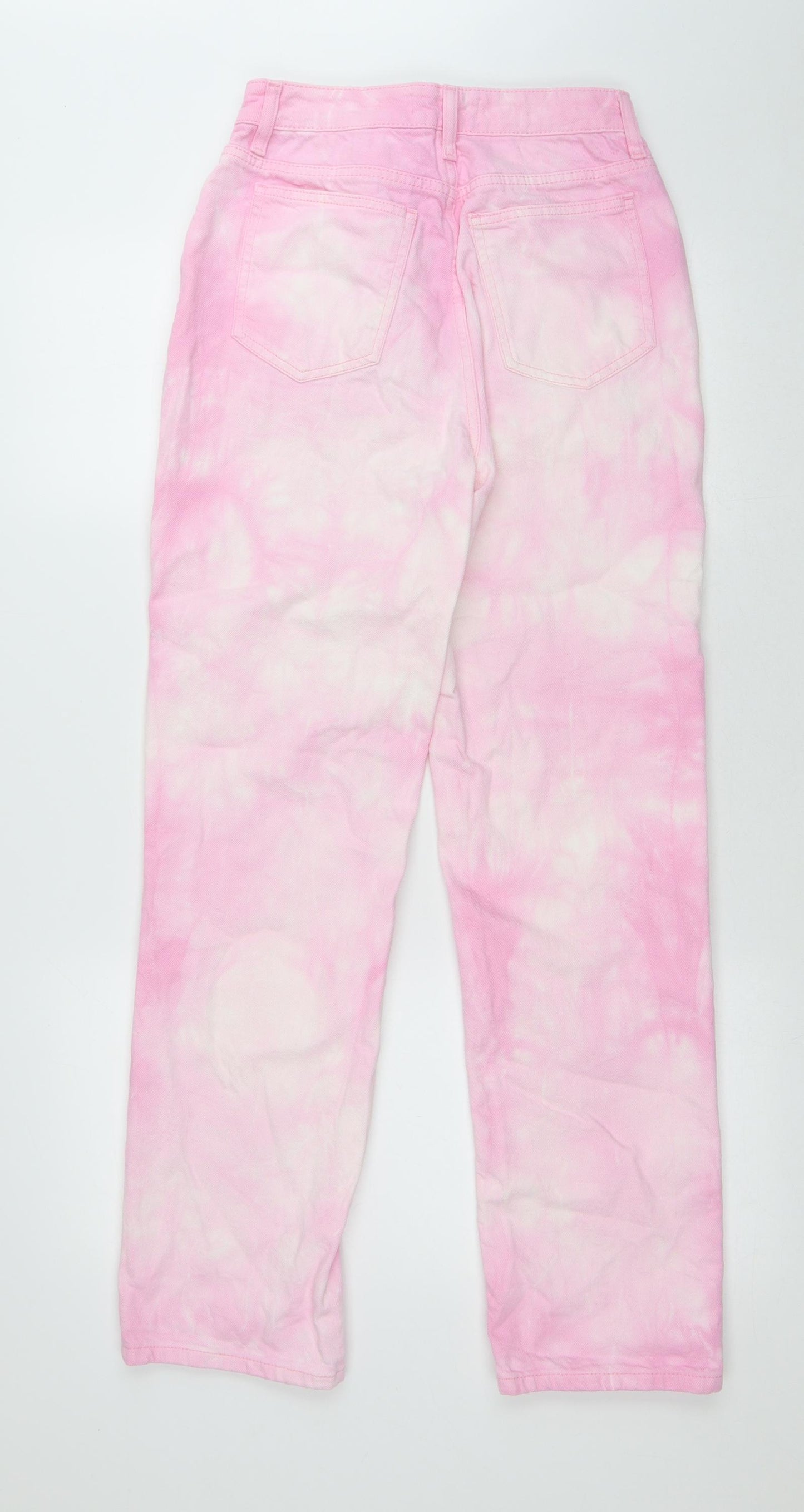 Primark Womens Pink Cotton Wide-Leg Jeans Size 6 L28 in Regular Button - Tie Dye