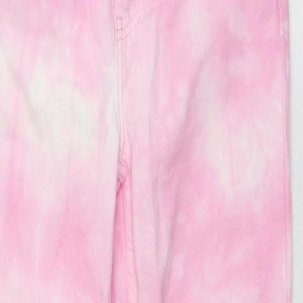Primark Womens Pink Cotton Wide-Leg Jeans Size 6 L28 in Regular Button - Tie Dye