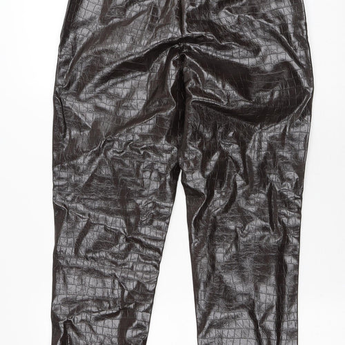 NEXT Womens Brown Animal Print Viscose Trousers Size 6 L26 in Regular Button - Faux Leather