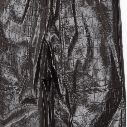NEXT Womens Brown Animal Print Viscose Trousers Size 6 L26 in Regular Button - Faux Leather