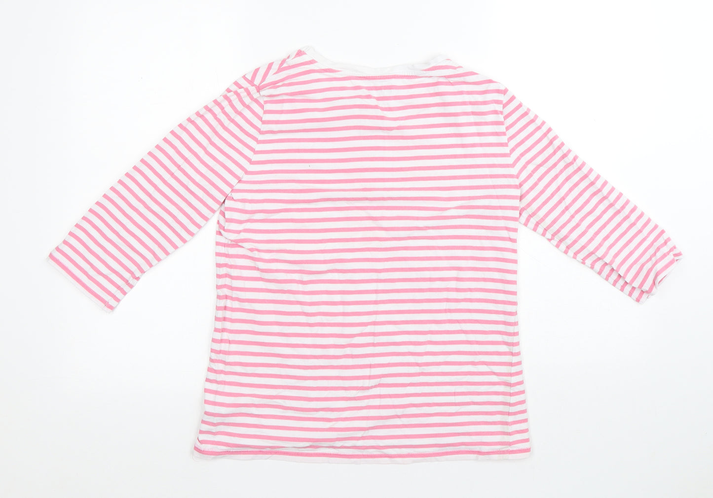 Dunnes Stores Womens Pink Striped Maguey Basic T-Shirt Size M Round Neck