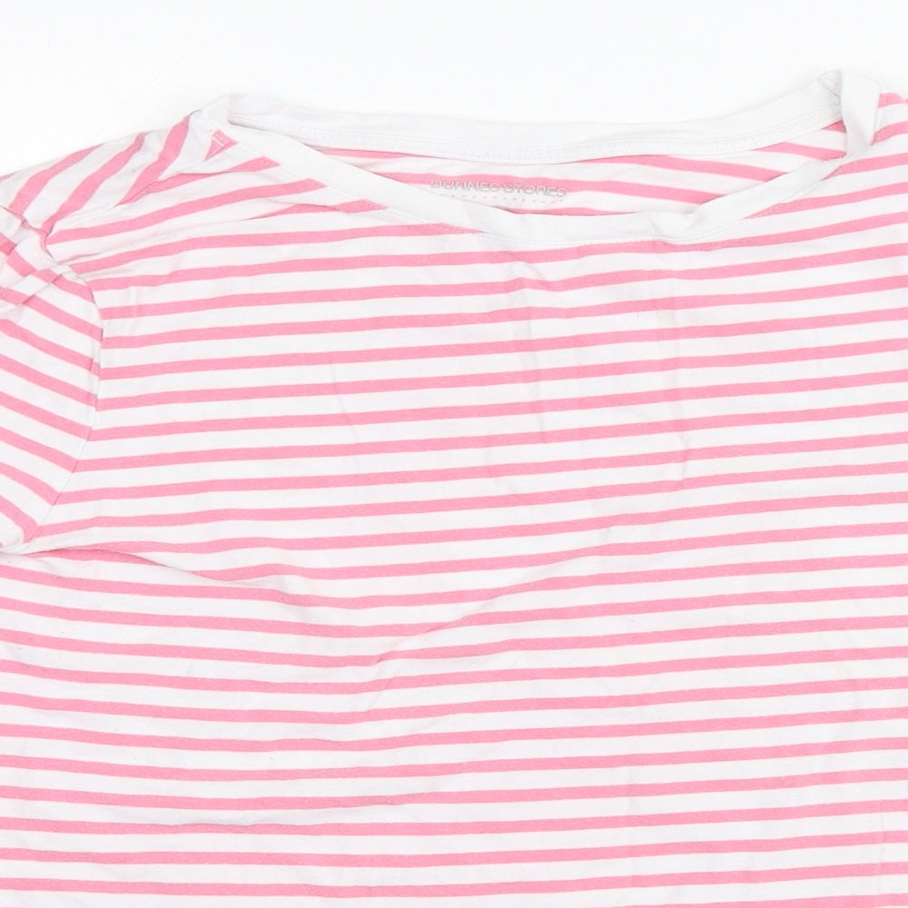 Dunnes Stores Womens Pink Striped Maguey Basic T-Shirt Size M Round Neck