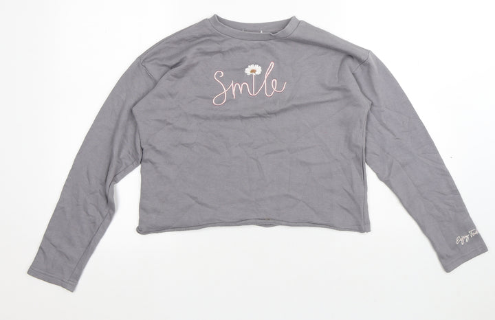 Primark Girls Grey Cotton Pullover Sweatshirt Size 12 Years - Smile