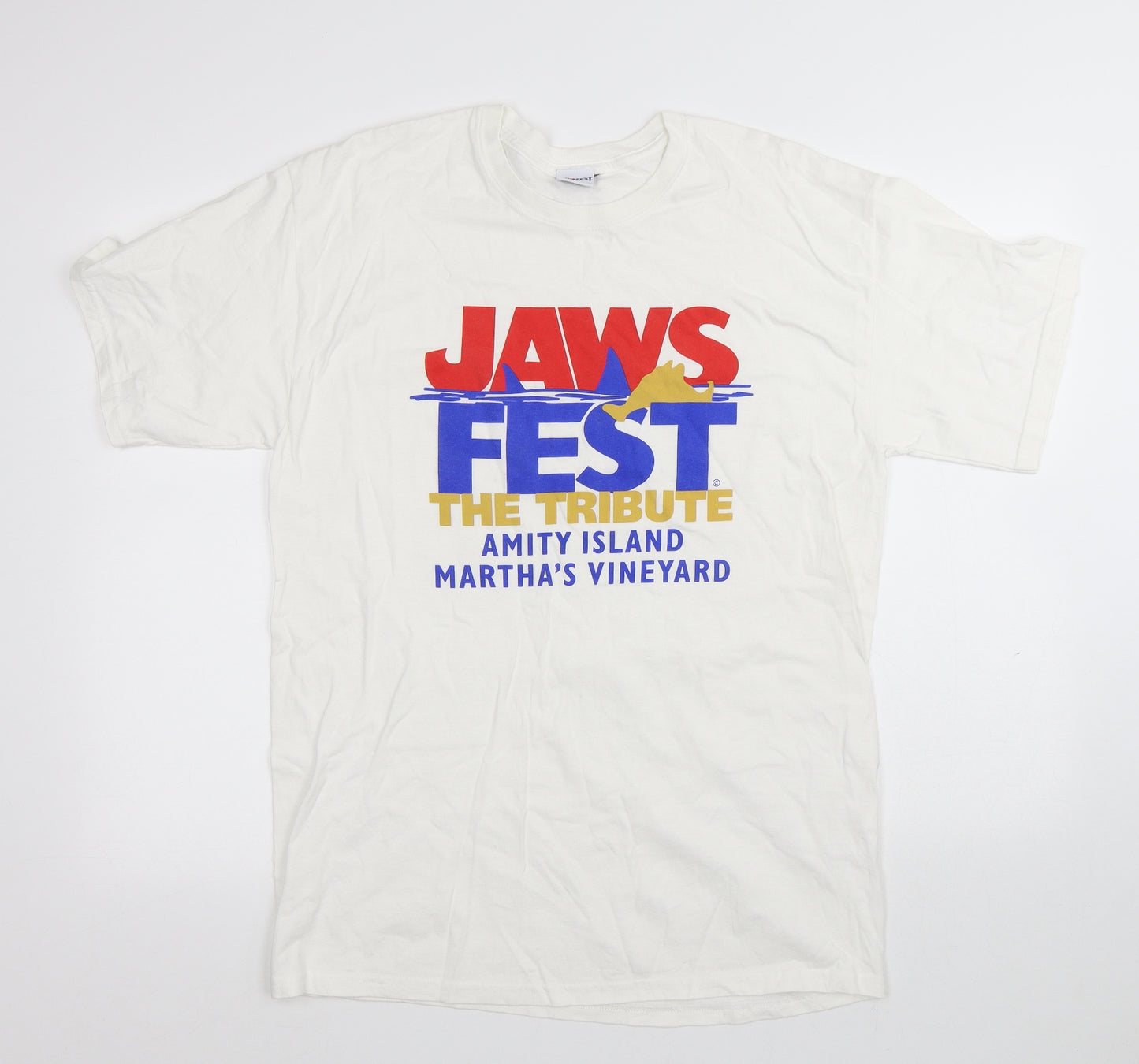 Jaws Fest Mens White Polyester T-Shirt Size L Round Neck - Jaws Fest