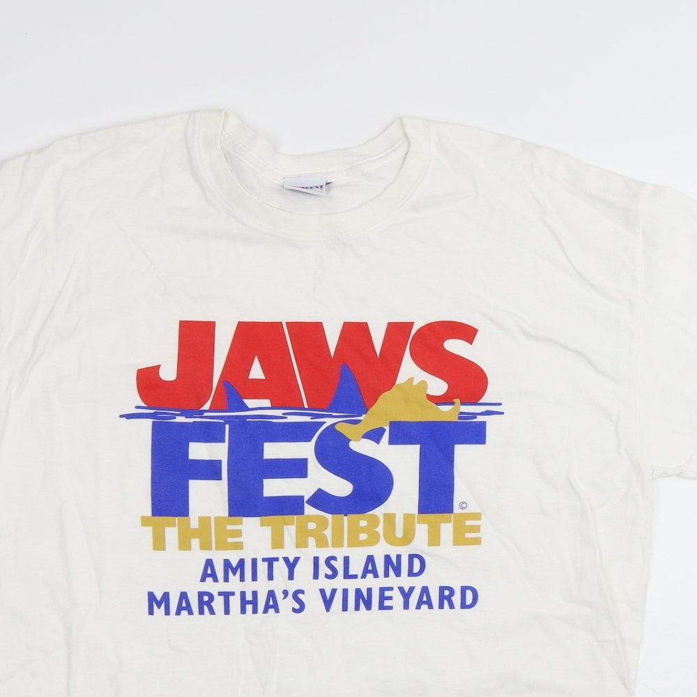 Jaws Fest Mens White Polyester T-Shirt Size L Round Neck - Jaws Fest