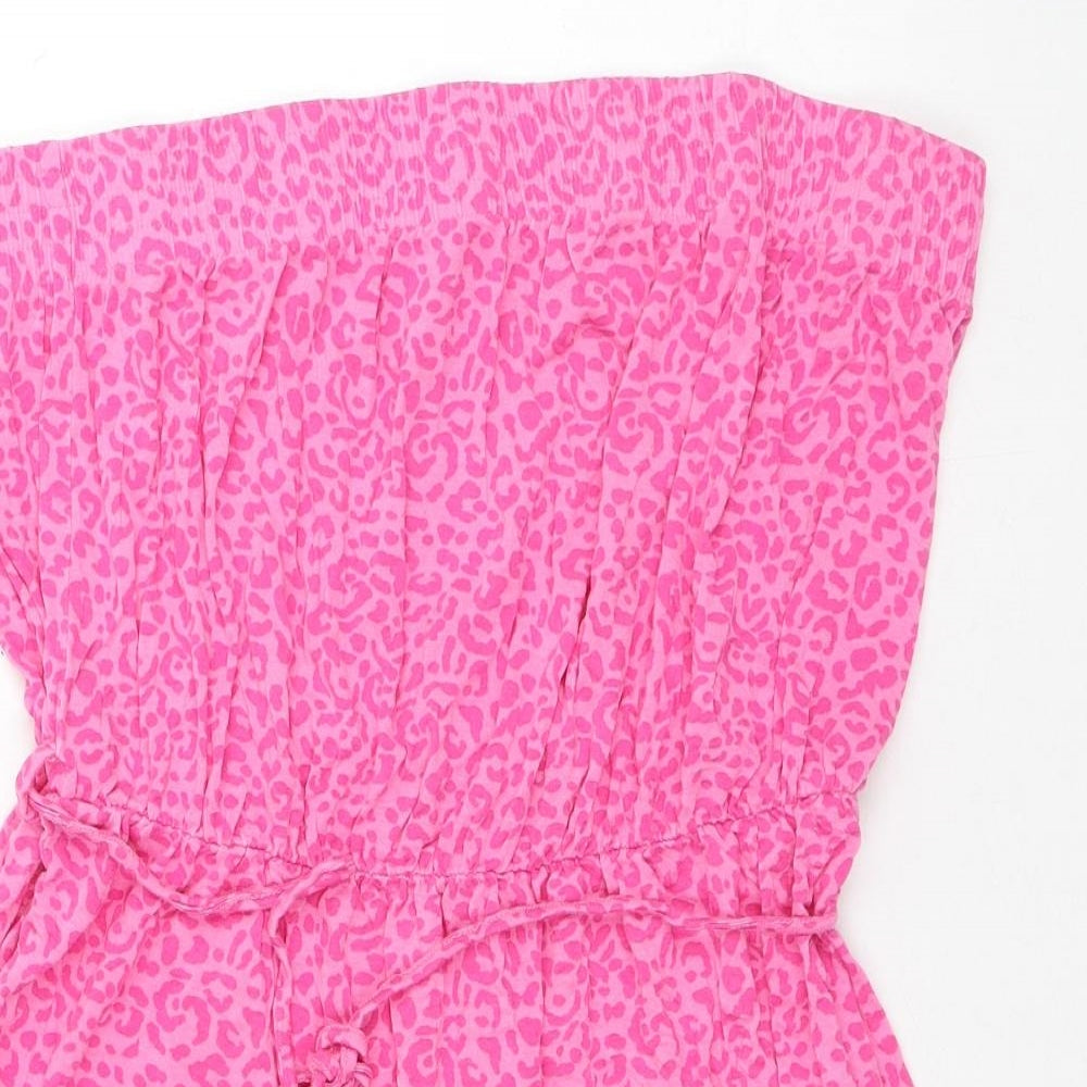 Papaya Womens Pink Animal Print Polyester A-Line Size L Off the Shoulder - Leopard Print