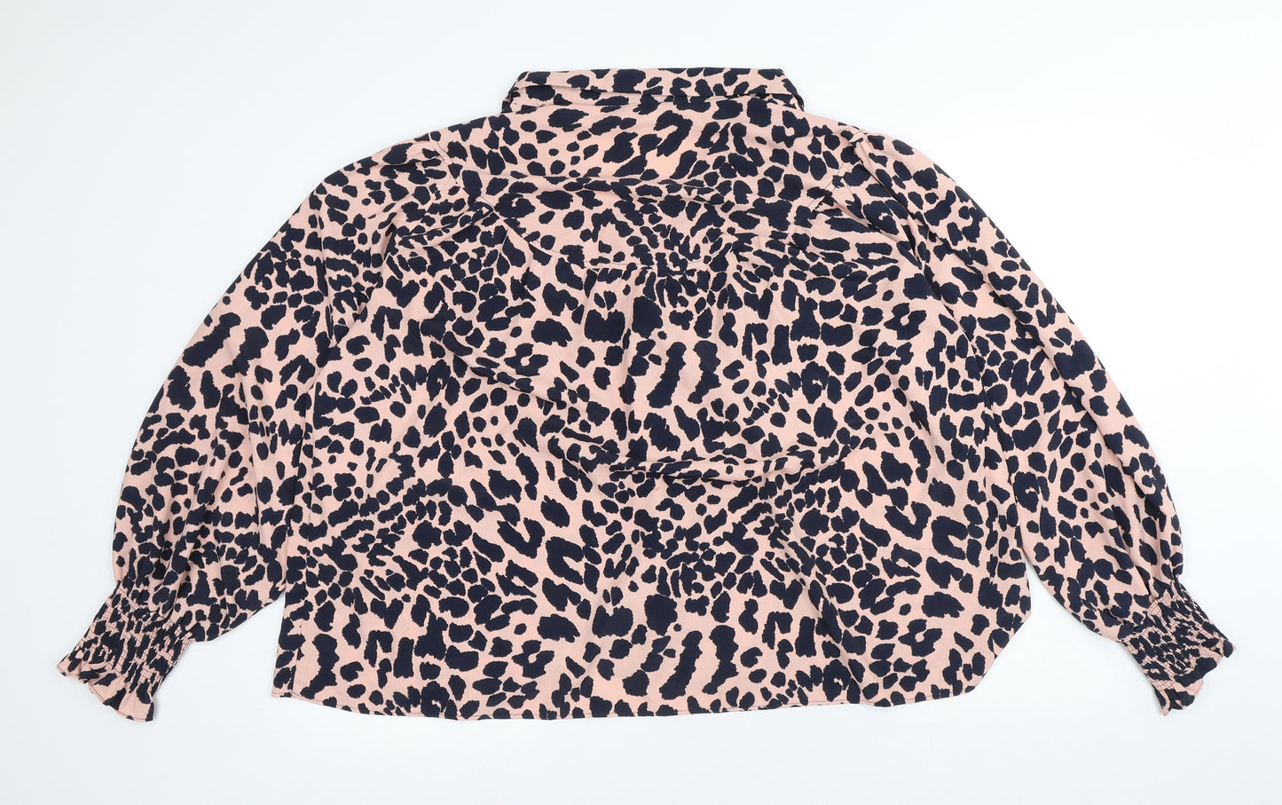 Topshop Womens Pink Animal Print Polyester Basic Button-Up Size 14 Collared - Leopard Print