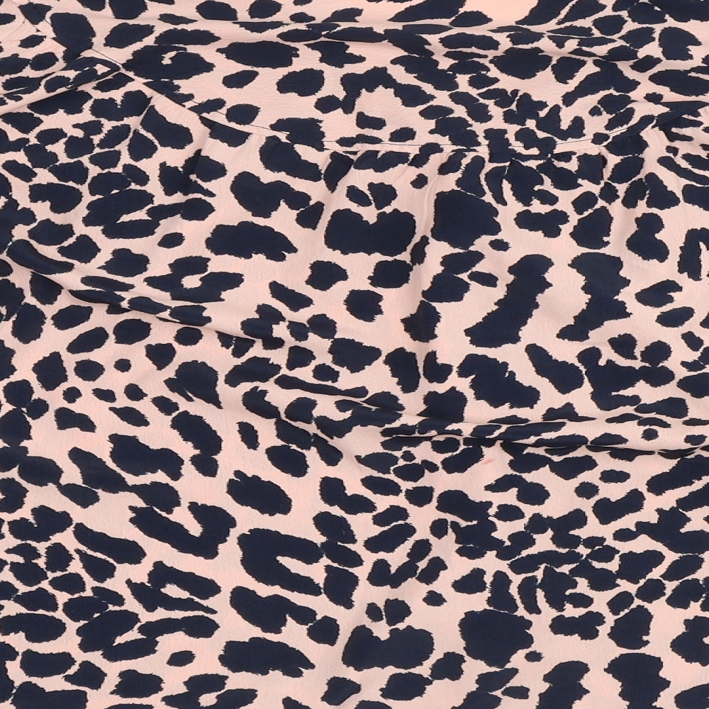 Topshop Womens Pink Animal Print Polyester Basic Button-Up Size 14 Collared - Leopard Print